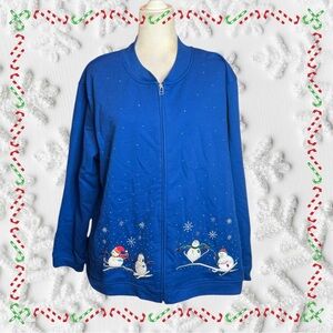 Vintage MC Sportswear Christmas Snowman Jacket Size XXL Womens Blue 90s